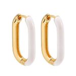 White & Gold Rectangular Hoop Earrings Photo 2