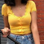 Urban Outfitters  Lace Trimmed Yellow Top size S Photo 0