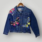 Vintage Y2K Butterfly Denim Jacket Large Embroidered Jean Blue Photo 2