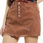 Free People We The  Denim Jeans Skirt Size 27 Brown Button Fly Deconstructed Photo 0
