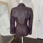 Casual Corner VTG 90s Maroon Burgundy Brown Leather Belted Tailored Jacket S / M Photo 2