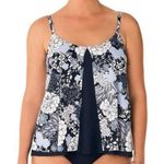 Swim Solutions Women's Blue/White Lacy Affair Split Front Tankini Swim Top sz 10 Blue Photo 0