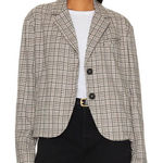 Free People  Cali Plaid Blazer Neutral Grey Sz XL Photo 0
