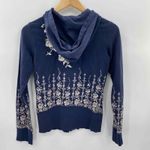 Lucy Art Hoodie Women XS Blue Cotton Floral Embroidered Screenprint Hood Pockets Photo 6