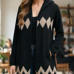 Project Women’s Open Front Cardigan With Hood. Navy, Off Photo 0