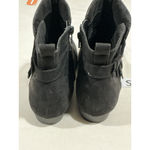 SO Womans  Wms Size 8 M Black Suede Bootie Side Zip Strap Buckle Photo 4