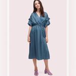 Kate Spade  | Blue Satin Midi Dress ASO Suki Waterhouse | XXS Photo 5