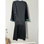 PAMELA MILANO Italian Black Satin Midi Dress IT 50 (XL) Green Cuff Dolman Sleeve Photo 3