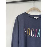 Wildfox Sweatshirt Womens Large Navy Blue Social Embroidered Comfy Cozy Casual Photo 7