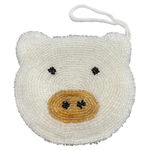 Vintage Pig Piggy Face Coin Purse Beaded Double Sided Head Zip Pouch Kawaii White Photo 0