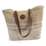 Banana Boat Woven Tote With Brown Straps & Logo Beach Travel Boho Cottage Core White Photo 0