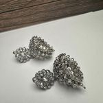 Rhinestone Polki Jhumka Indian Bollywood Style Drop Pierced Earrings Silver Tone Photo 8