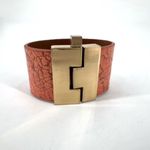 Leighelena Womens Genuine Leather Stingray Wide Jigsaw Cuff Bracelet Orange Tan Photo 1