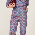 Rachel Comey  Holt Geometric Print Purple Blue Puff Sleeve Ankle Jumpsuit Size 4 Photo 0