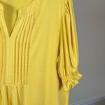 Flowy Yellow Boho Blouse Feminine Cottagecore Puff Sleeve Stretchy Large Top Photo 1