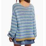 Free People  Striped Portland Pullover Sweater Blue Lake Combo S Photo 1