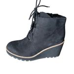 Eileen Fisher  Alpine Shearing Leather Lace-Up Wedge‎ Booties Women's 8.5 Black Photo 6
