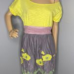 Chelsea & Violet Short Sleeved Dress Yellow and Gray Embroidered Flowers Large Photo 0