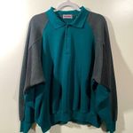 Vintage 90s Collared Henley Sweatshirt Size 1X Green, Gray, Black Batwing Sleeve Green Photo 0