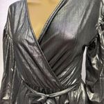 Love Sadie Silver Metallic Faux Wrap Ballon Sleeve Party Cocktail Dress Size XS Photo 5