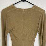 Enya Costa Long Sleeve Top Womens Size XS/Small Tan Ribbed Knit V Neck Fitted Brown Photo 6