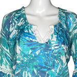 Ava & Grace Shirt Womens Small Blue White Floral Botanical Tunic Boho Peasant‎ Photo 4