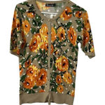 New York & Company Floral Print Button Down Cardigan(Size Small) Orange Photo 0