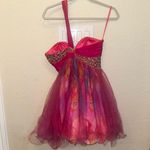 Jovani 2 Pink & Multi Color Tie Dye Tulle One Shoulder Homecoming Y2K Dress Photo 2