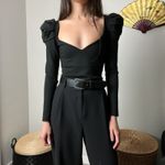 Amanda Uprichard  black cinderella puff sleeve sweetheart fitted blouse top Photo 1