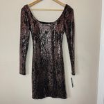 Jump NWT APPAREL Stretch Sequin Open Back Mini Dress in Espresso, Large Photo 2