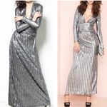 Nasty Gal  Y2K Metallic Disco Maxi Dress Long Sleeve Silver Fairy Goddess Small Photo 1