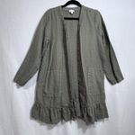 J. Jill Pure Jill Olive Green Linen Open Front Cardigan Coatigan Ruffle Size M Size M Photo 0
