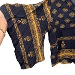 By Together V Neck Front Tie Blouse Top Sz M Blue Gold Kimono Sleeve Boho NEW Photo 3