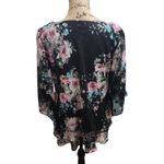 Alex Evenings Womens Blouse Size L Black Floral Bell Sleeve Sheer Top Photo 2