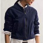Pilcro Anthropologie  Knit Bomber Jacket Top‎ Zip-Up Navy Long Sleeve Large Photo 0