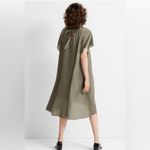 Club Monaco  Olive Green Flutter Sleeve Silk Dress summer outfit  tie neck Photo 1