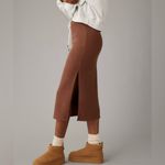 American Eagle NEW  Stretch High-Waisted Ribbed Knit Midi Skirt Brown sz Large Photo 1