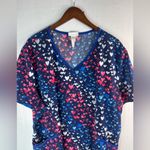 Scrubstar  3X Heart Print Pocketed Tunic Scrub Top - Blue, Pink, White Photo 4