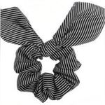 STRIPED Chiffon 2 in 1 Tie Bow Scrunchie Hair Accessory Black Photo 0