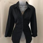 Gothic Office Siren Core Preppy Dark Academia Black fitted ruched corset button up down shirt blouse top Size M Photo 0