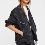 Free People Rebel Oversized Denim Motorcycle Jacket Photo 6