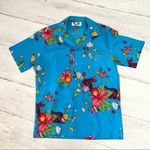 Hilo Hattie Hawaiian Shirt Button Down Blue Floral Vintage Shirt Size L Photo 0