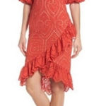 Jarlo London NWT Jarlo Anika Orange Eyelet Cocktail Dress Puff Sleeve Ruffle Hem Sz 0 Photo 0