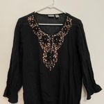 Chico's  1 Solid Black Sequin Beaded 3/4 Sleeve 100% Cotton Drop Waist Tunic Top Photo 3