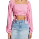 Revolve  Sophie Rue Ruched Longsleeve Cropped Top in Barbie Pink Size S Photo 1