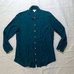 J. Jill | Dark Teal Pleated Button Up Crepe Top | Large Green Photo 0