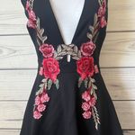 Lulus Black & Red Floral Rose Embroidered Low Cut Fit & Flare Dress Photo 6