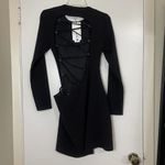 ZARA NEW!  black long sleeve lace up asymmetrical mini dress size Small Photo 4
