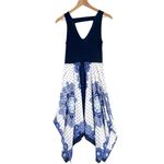 Venus  Navy White Chiffon‎ Asymmetrical Handkerchief Midi Dress Cutout Tie Front Photo 1