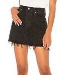 AGOLDE Quinn black denim distressed mini Jean skirt 28 Photo 0